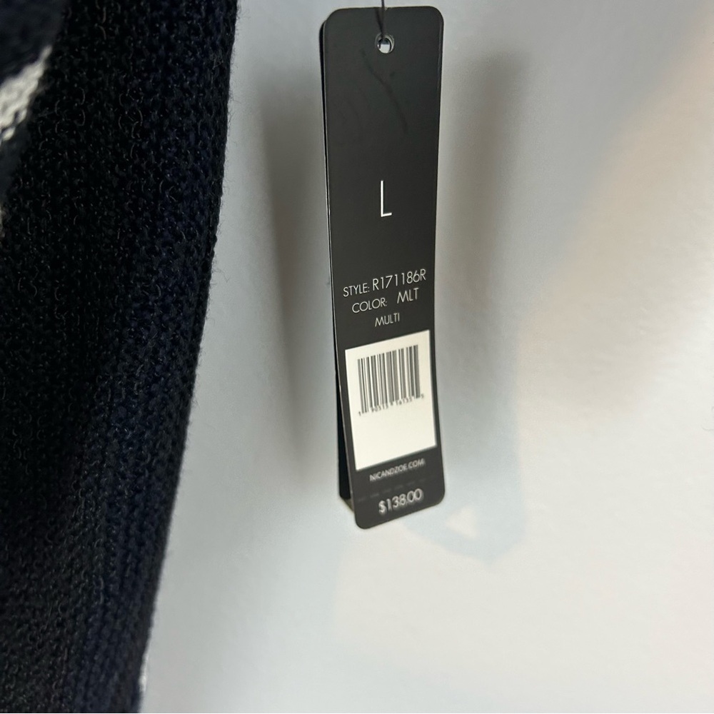 NWT Nic + Zoe Black/Blue/White Striped Open Front Drapey Long Cardigan Large - Picture 9 of 12